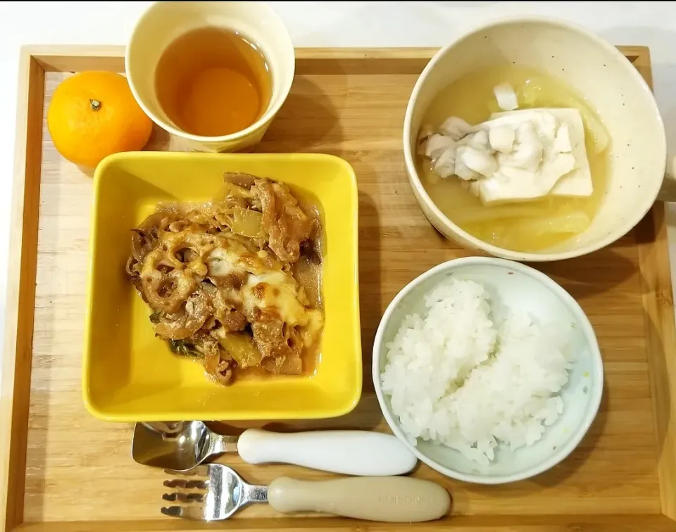 蓮根とピーマン玉ねぎ豚肉のグラタンとふぐ鍋の残り|きむめぐさん