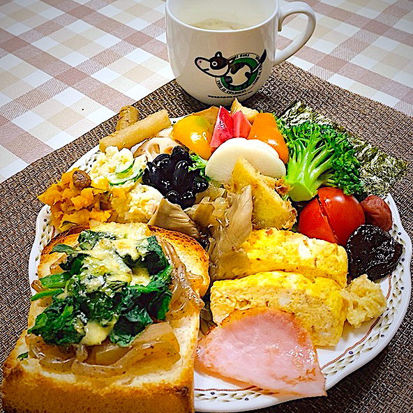 今日の朝ごはん ヤーコンと糸こんとほうれん草のマスタードトースト 鰹だしの卵焼き Riko Snapdish スナップディッシュ Id 0hu0ca