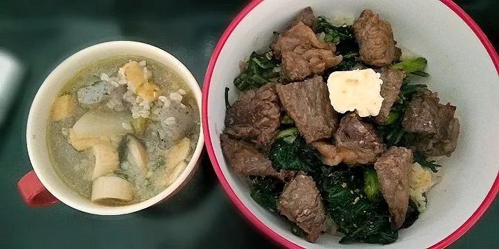 ステーキ丼とそば米汁|112さん