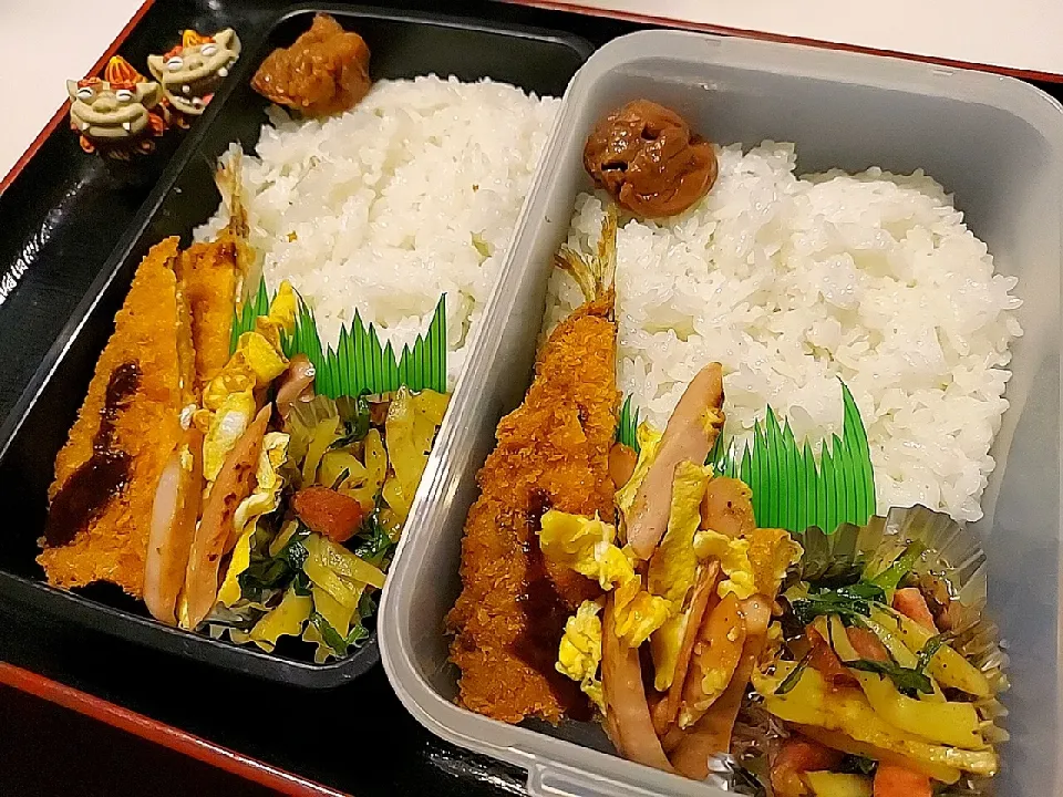 Snapdishの料理写真:夫弁当、息子弁当|みどりさん