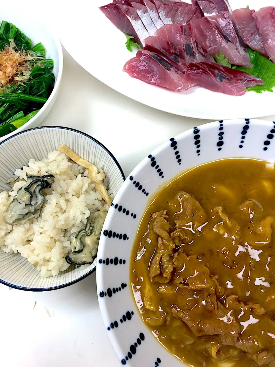 牡蠣飯とカレーうどん|しのてらさん