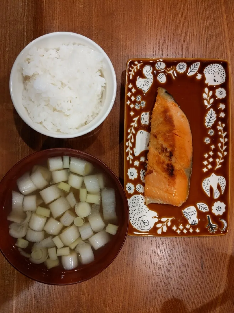 腹痛のため魚は食べたくなかったが賞味期限間近で避けられなかったシャケと長ねぎの味噌汁|masakuni_itoさん