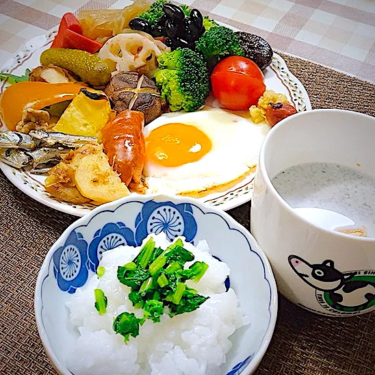 今日の朝ごはん★一草粥と目玉焼きセット|riko30294さん