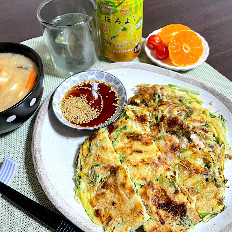 1/8晩ご飯：水菜とじゃがいものチヂミ|ななみんさん