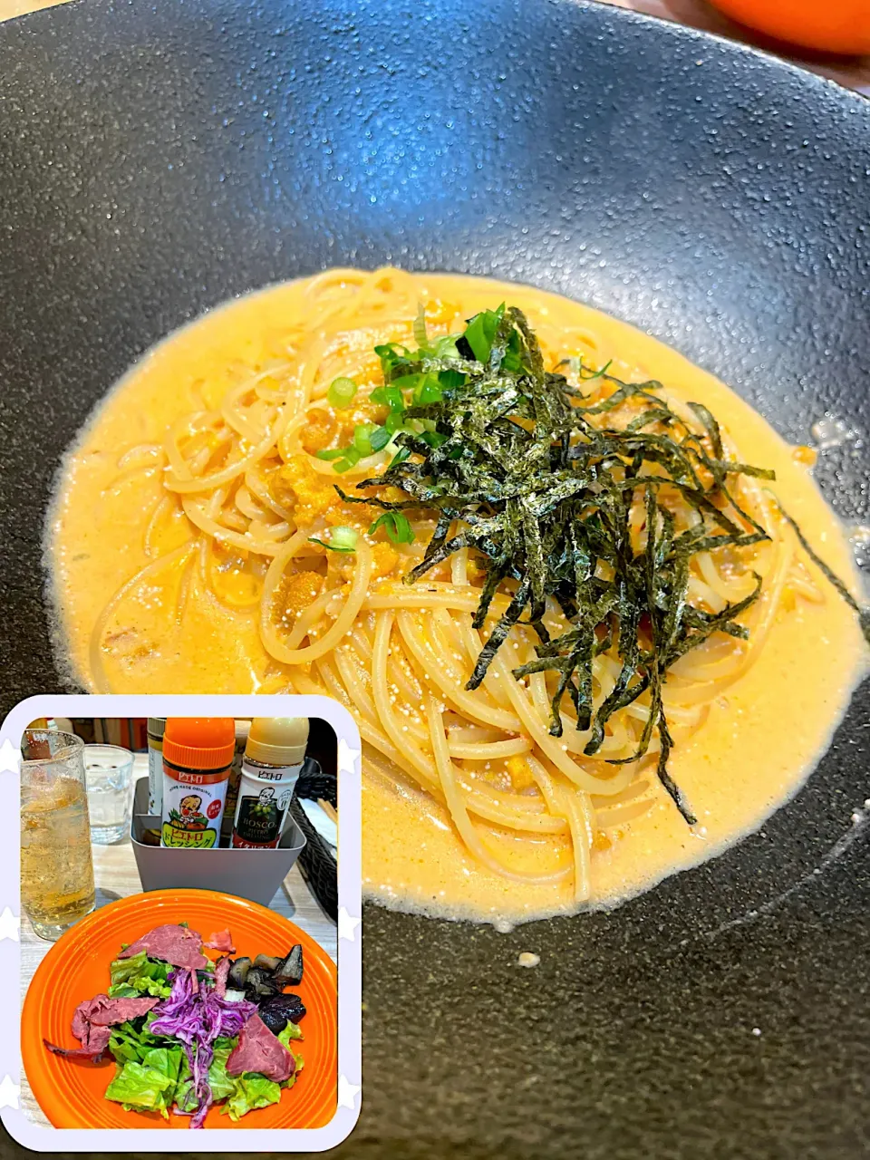 Snapdishの料理写真:〜1人でお出かけランチ　ウニとタラコのトマトクリームパスタ〜2022.1.9|yuuさん