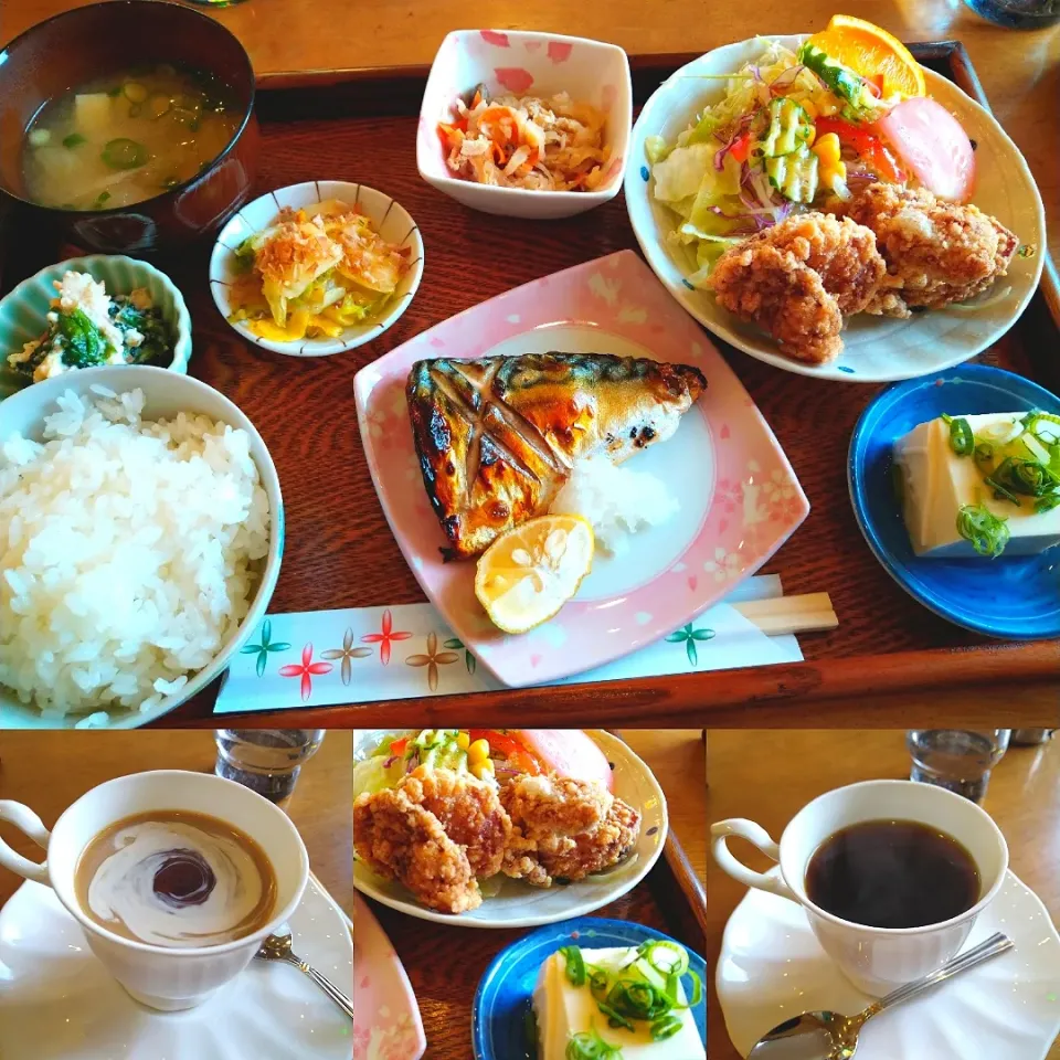 喫茶ラブリーハローで鯖と唐揚げのランチ、コーヒーつけて|うたかた。さん