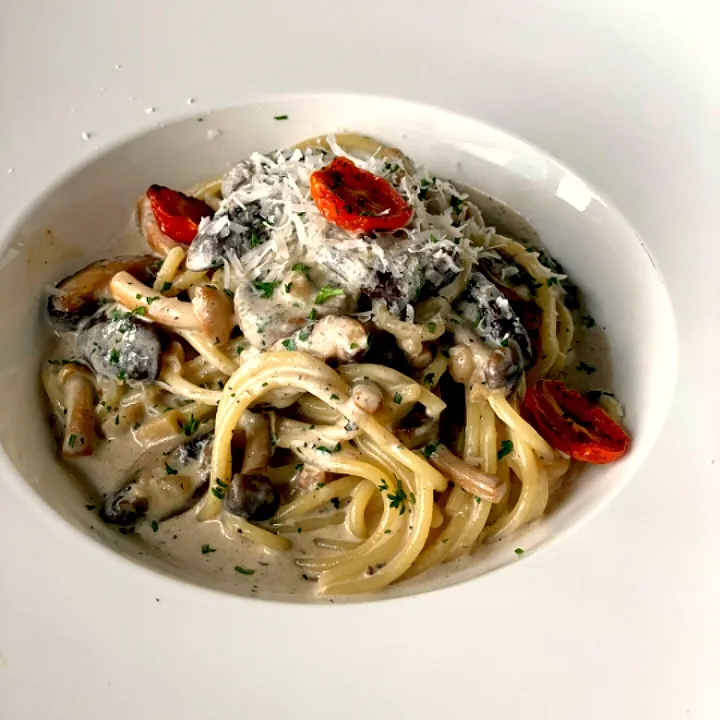 truffle mushroom pasta with grill chicken|chef chanさん