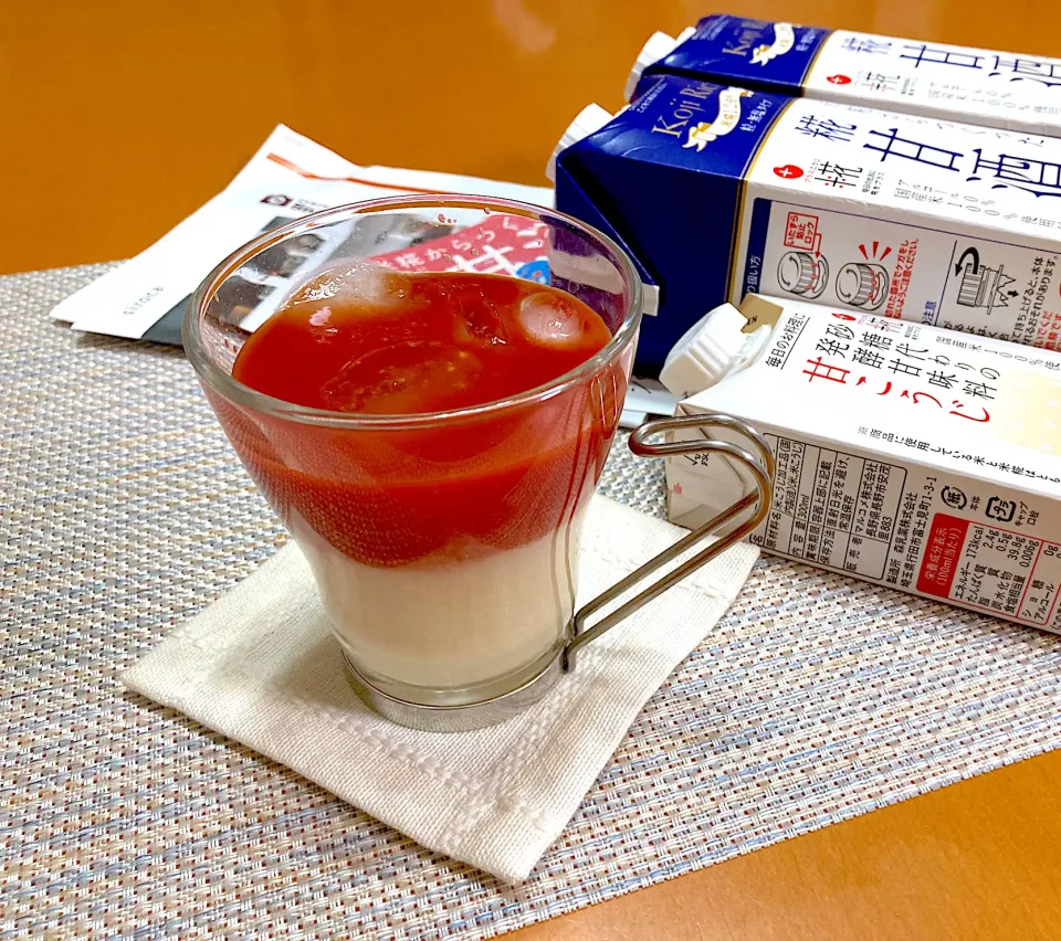 トマトジュース糀甘酒🥤|オレンジまゆゆさん