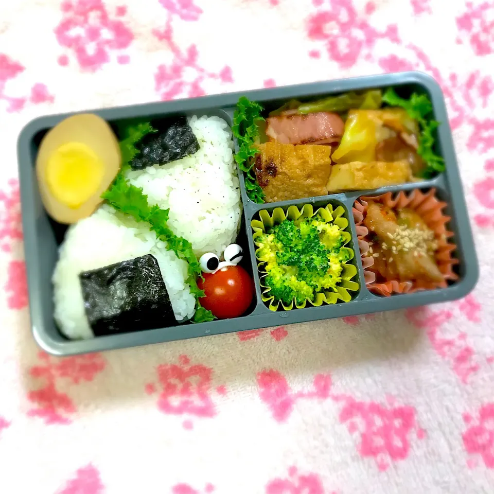 JK1弁当🍱〜厚揚げベーコンキャベツ炒め煮・ブロッコリー明太マヨ和え・ホルモン脂無し甘辛・煮たまご|華恋さん