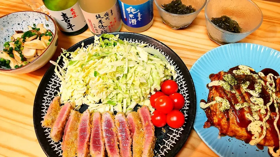 海鮮居酒屋風！
まぐろカツ
ぺったんこたこ焼き
もずく
エリンギバター|ひろゴーヤさん