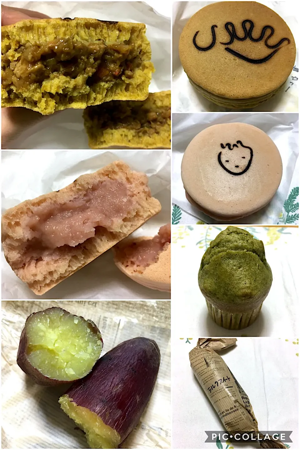 Snapdishの料理写真:すんぷ焼き（夏カレー、いちこクリーム）、和ふぃん（抹茶）、焼き芋（シルクスイート）|こいちさん