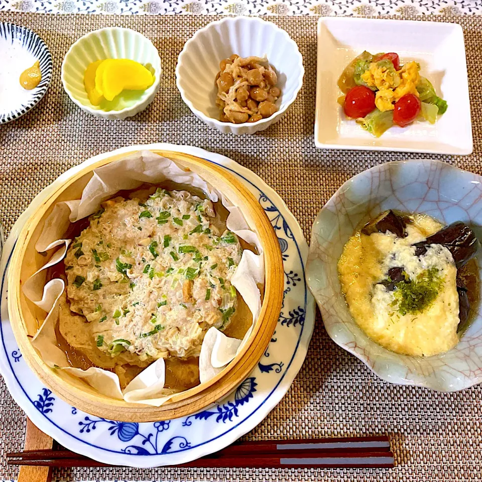 豚挽肉の蒸籠蒸し、茄子の揚げ煮|reliさん