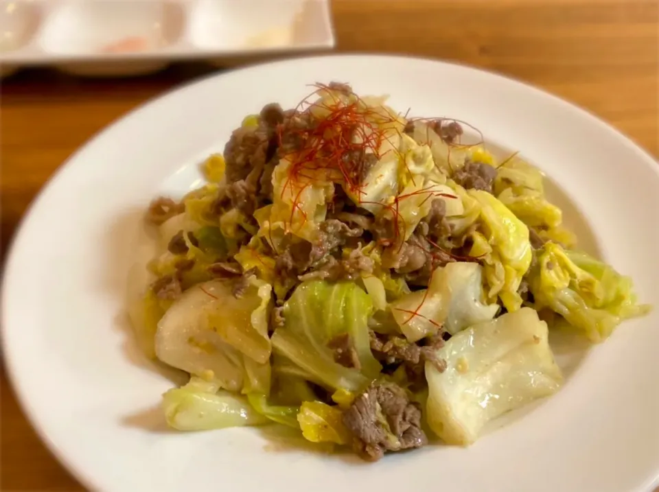 グリーンボールと牛肉の柚子胡椒味噌炒め|ふくすけ食堂さん