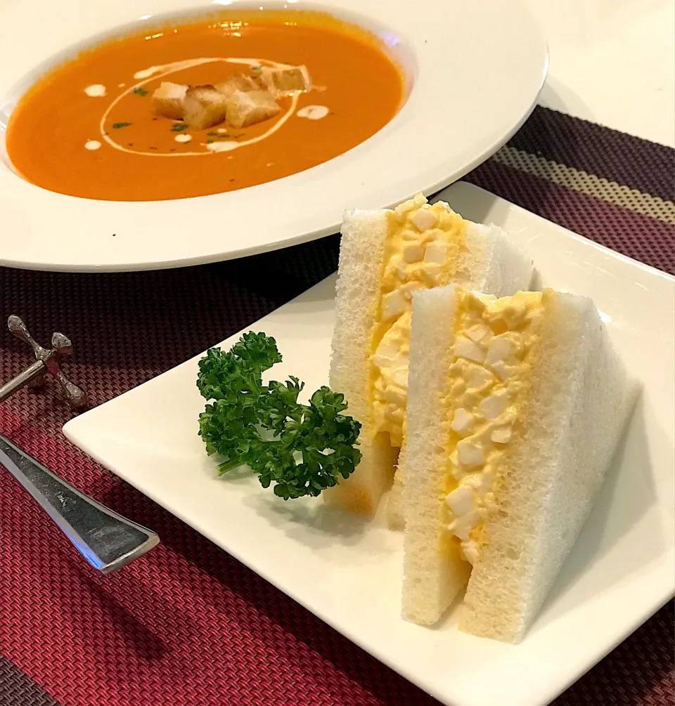 玉子サンド＆トマトのクリームスープ🍅😋|ナムナムさん