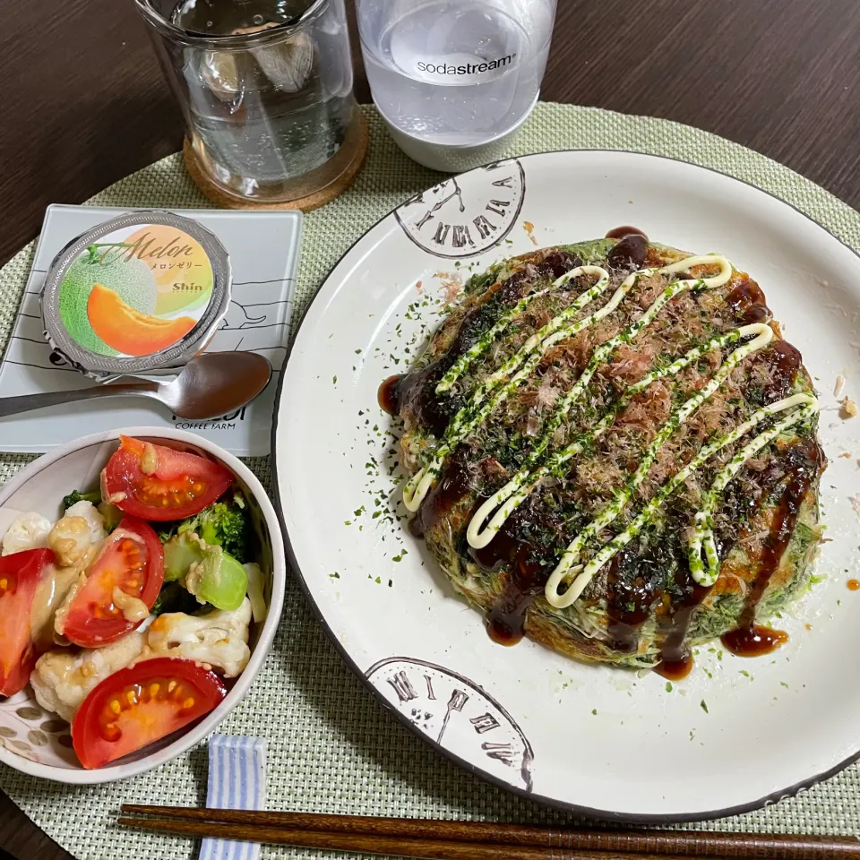 1/18晩ご飯：水菜とオートミールのお好み焼き|ななみんさん