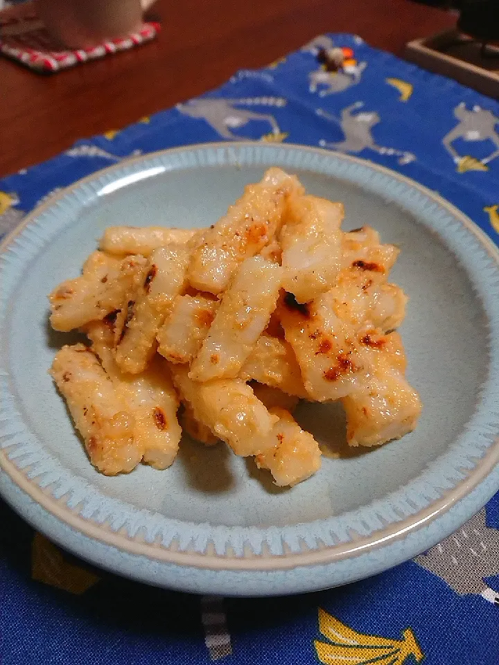 追悼メニュー長芋のめんたいまよ炒め|食事メモメモさん