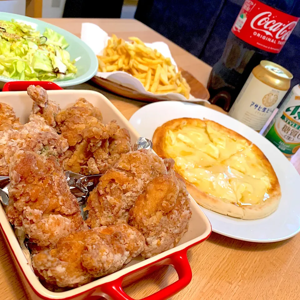 レジ横チキン、クワトロフォルマッジ、塩昆布キャベツ、フライドポテト|奏 kanadeさん