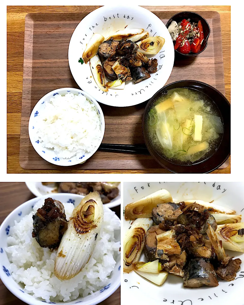 Snapdishの料理写真:サバの水煮缶と焼きネギの生姜焼き|morimi32さん