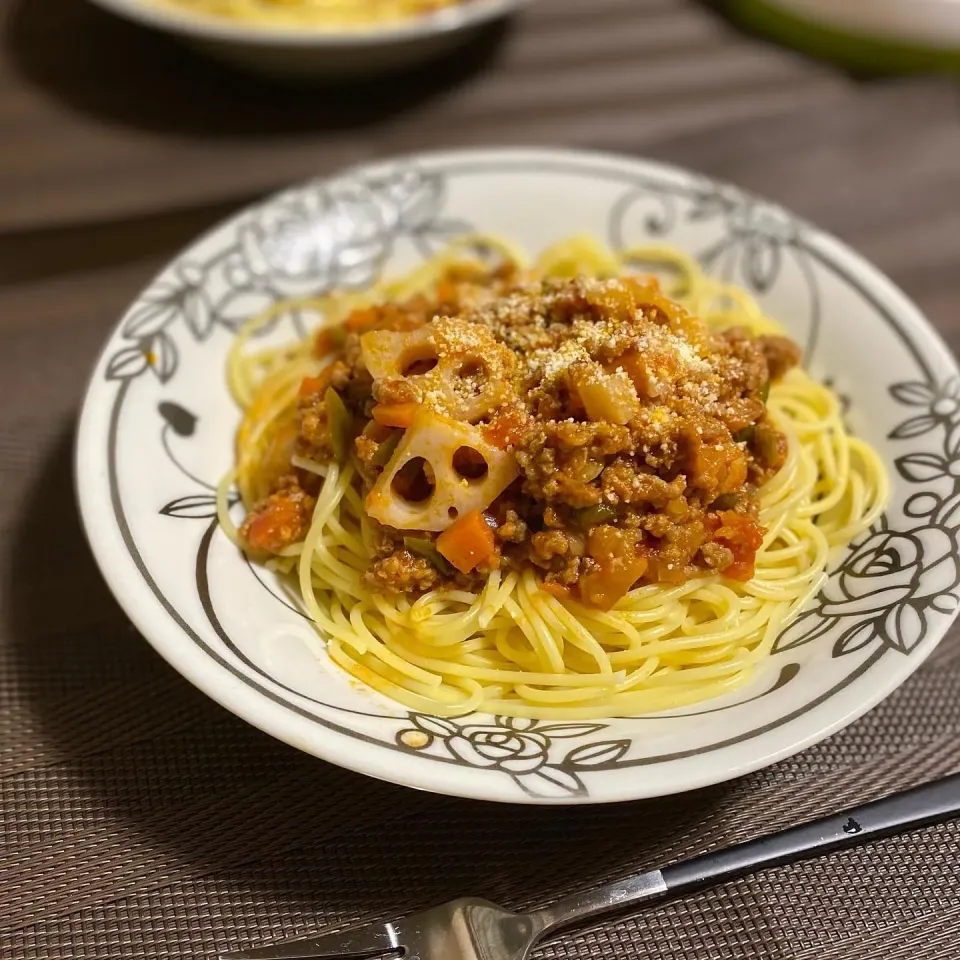 蓮根ミートソーススパゲティ|ちぐあささん