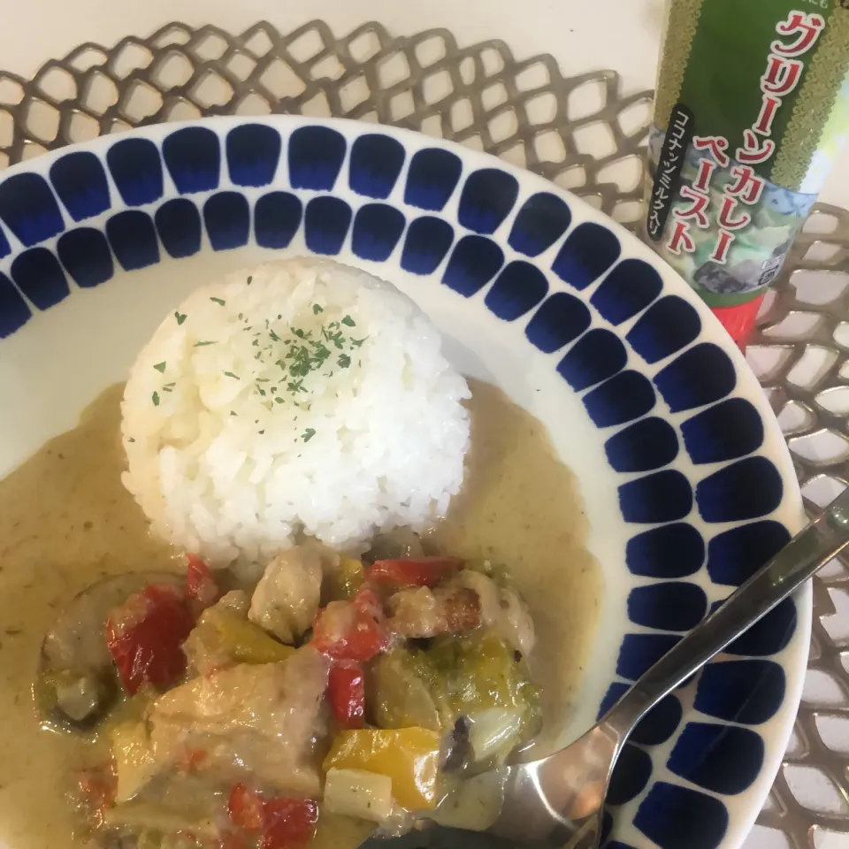 チキンのクリーム煮をリメイク　グリーンカレーに❣️|adriablueさん