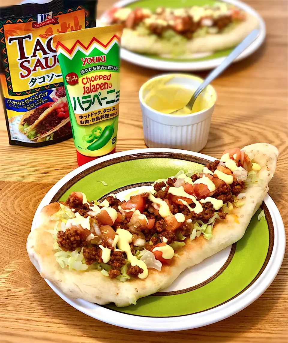 ユウキのタコソース&ハラペーニョでナンタコス🌮|わたげさん