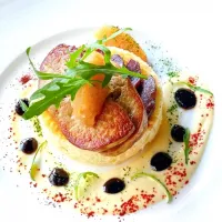 foiegras with red wine poached pear toast brioche and green apple chutney