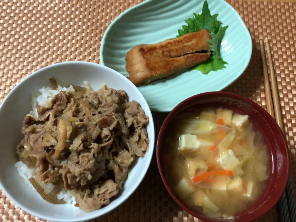 Snapdishの料理写真:牛丼&カジキの照り焼き|ここなりさん