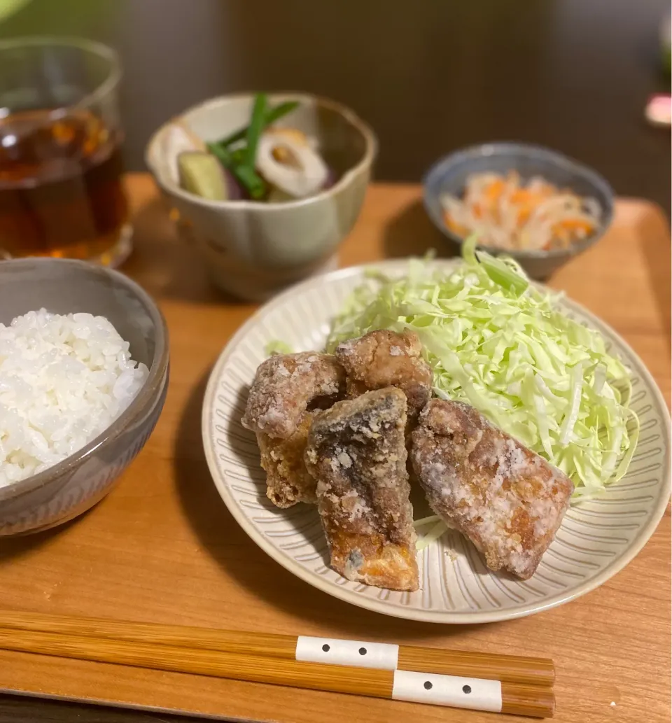 鯖の竜田揚げ　ちくわと野菜の煮物|ちぐあささん