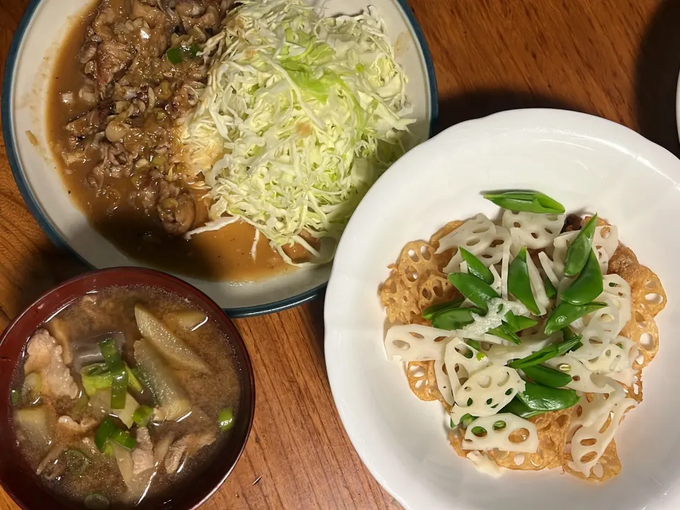 焼き肉定食とレンコンサラダ|あーちゃさん