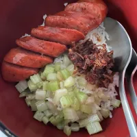 Snapdishの料理写真:Sausage celery rice bowl|Ong Sor Fernさん