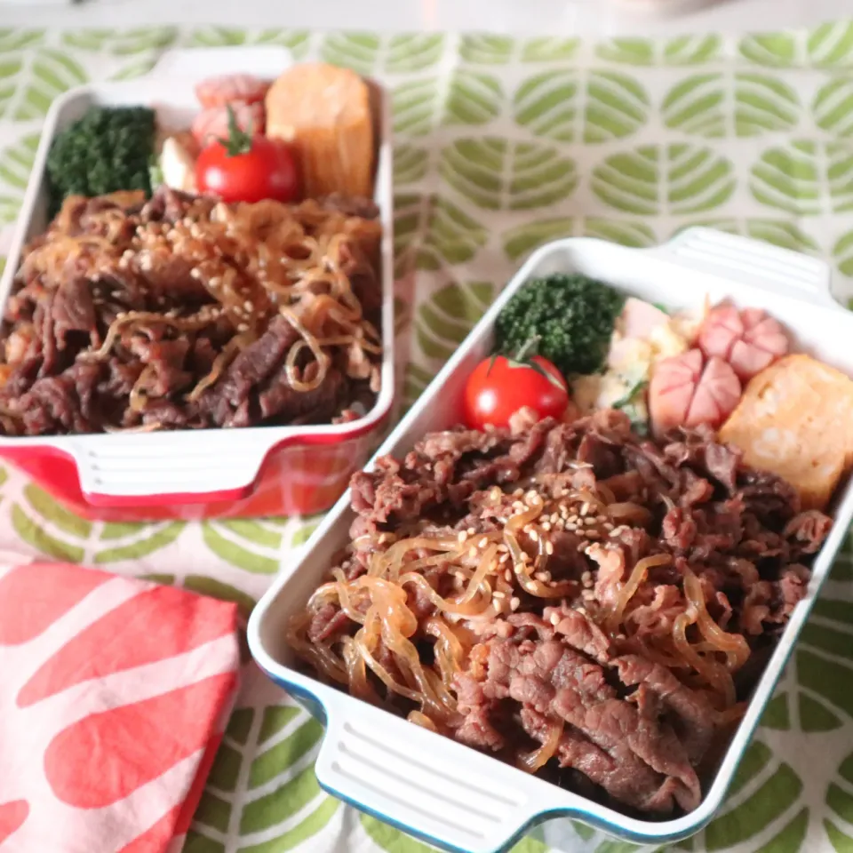 高校生男子＆中学生男子弁当🍱すき焼き煮丼|なかじー。さん