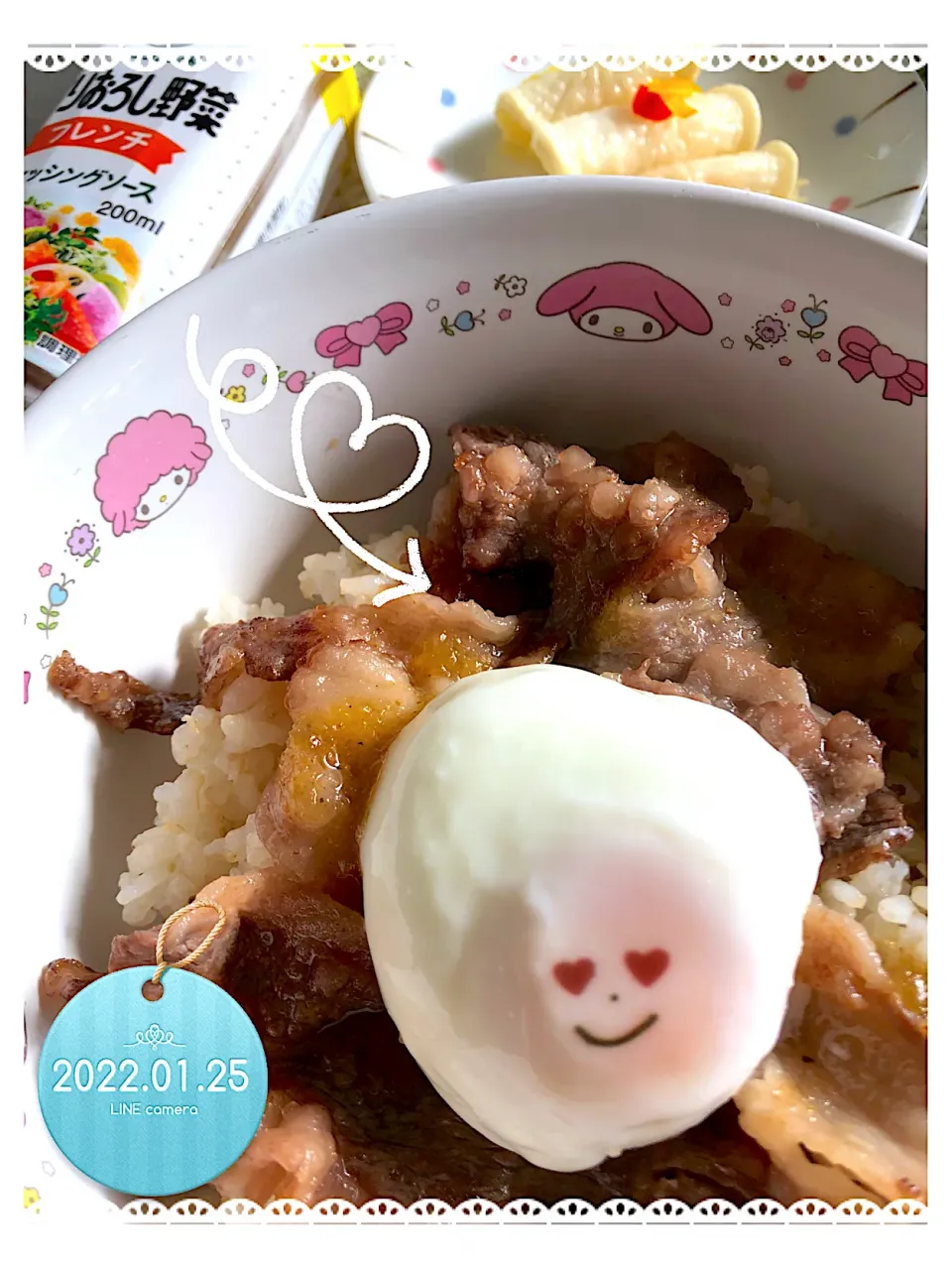 Snapdishの料理写真:牛肉deドレッシング焼き丼|harutomomamaさん