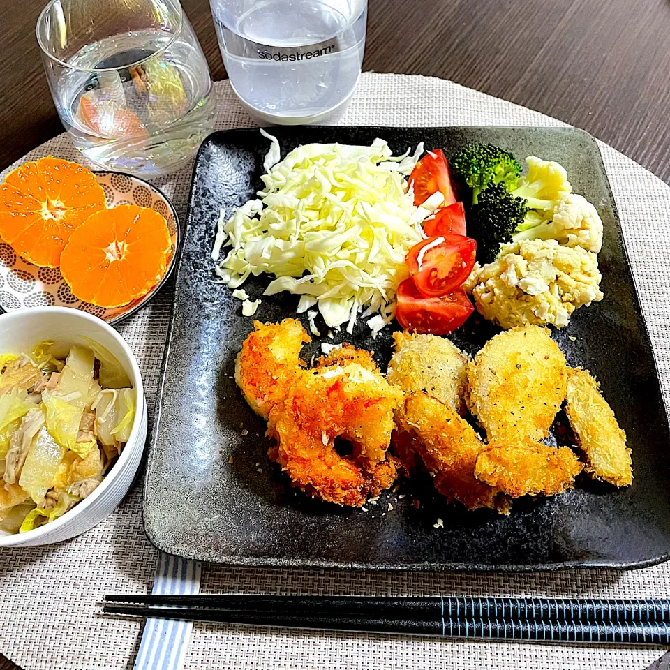 1/25晩ご飯：フライ盛り合わせ|ななみんさん