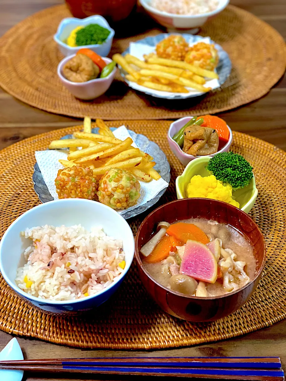 Snapdishの料理写真:ぶぶあられの鶏団子の夕飯|みずっち3さん