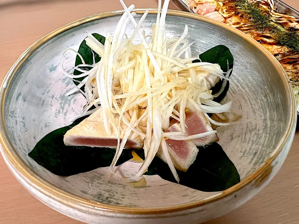 ビンチョウマグロの塩たたき　白髪ネギこがし胡麻油かけ|さくたろうさん