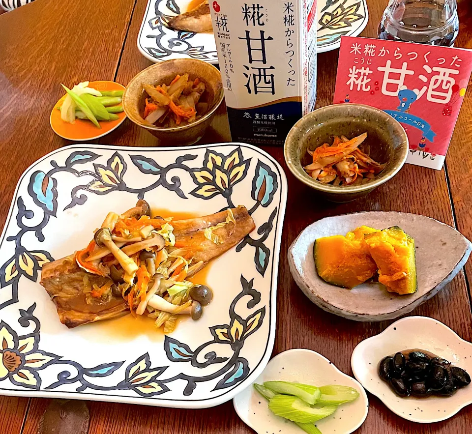 Snapdishの料理写真:♯かぼちゃ煮♯甘酒煮♯きんぴらごぼう♯鯖南蛮漬け|小松菜さん