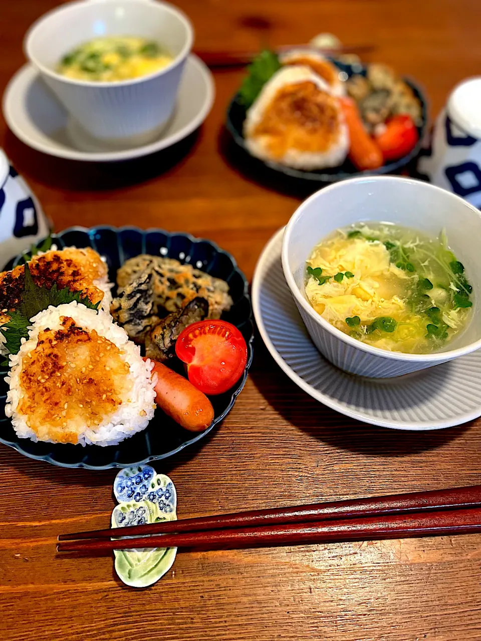 五平餅風おにぎり、かき玉汁|ＭＡＲＵＥ家の食卓さん