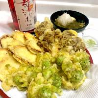ふきのとうの天ぷら(さつまいもと舞茸も)