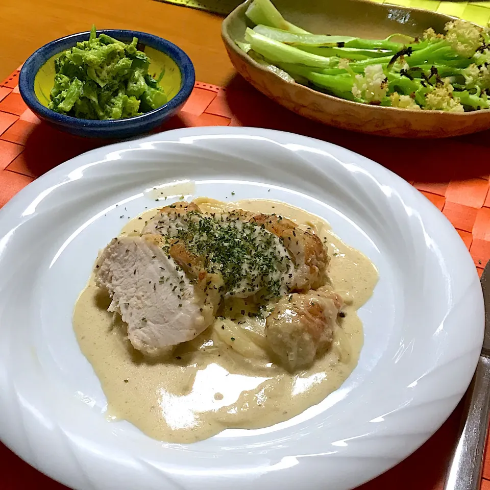 鶏ムネ肉のレモンクリーム煮の晩ごはん|ゼニコさん