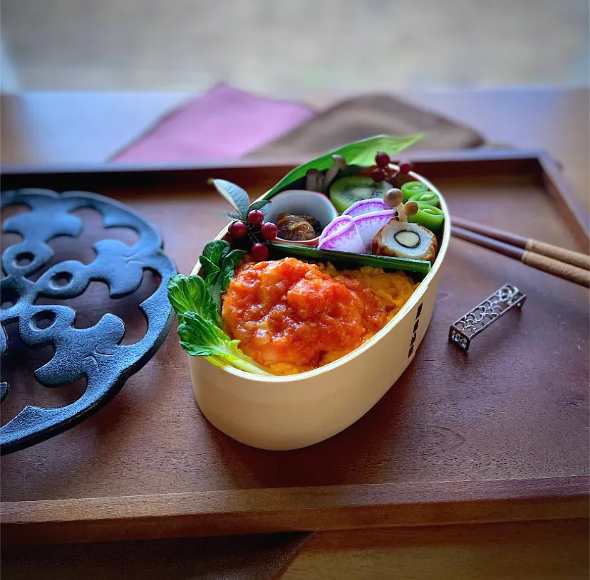 エビチリ🦐🥚海苔チーちくわ🧀■冷凍アサリで佃煮　弁当🍱|Naoさん