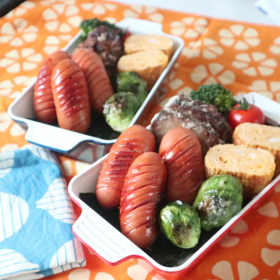 高校生男子＆中学生男子弁当🍱フランクフルトのり弁|なかじー。さん