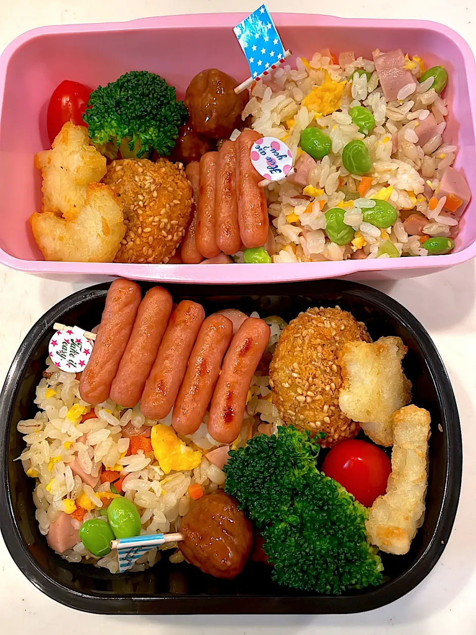 Snapdishの料理写真:簡単にもち麦入りチャーハン弁当😋|Michiko Okamotoさん