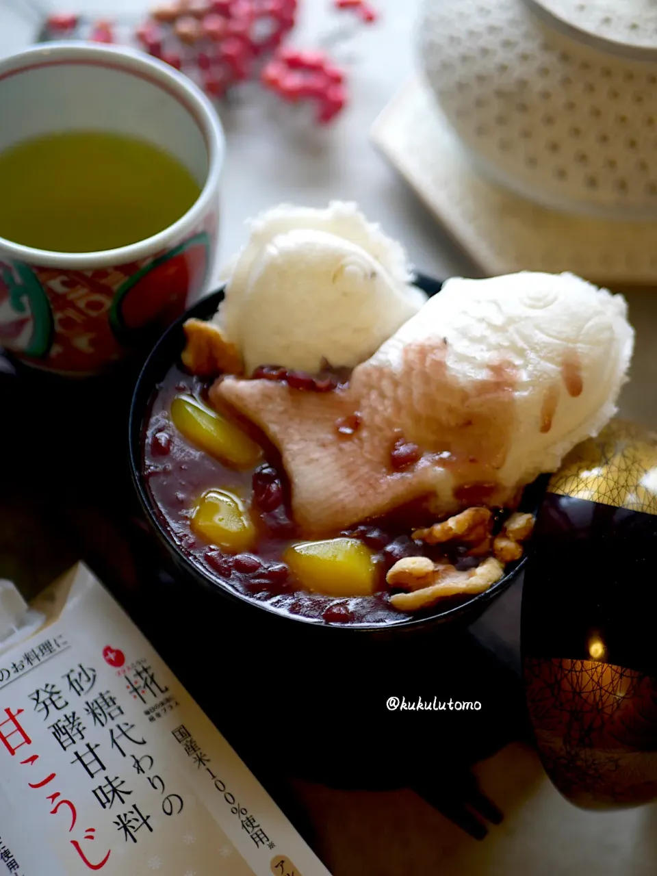 砂糖の代わりに甘こうじで煮た小豆で栗餅ぜんざい|kukulutomo ❁𓎪 ⡱𓎩‎𐩢𐩺𓎪 ⡱さん