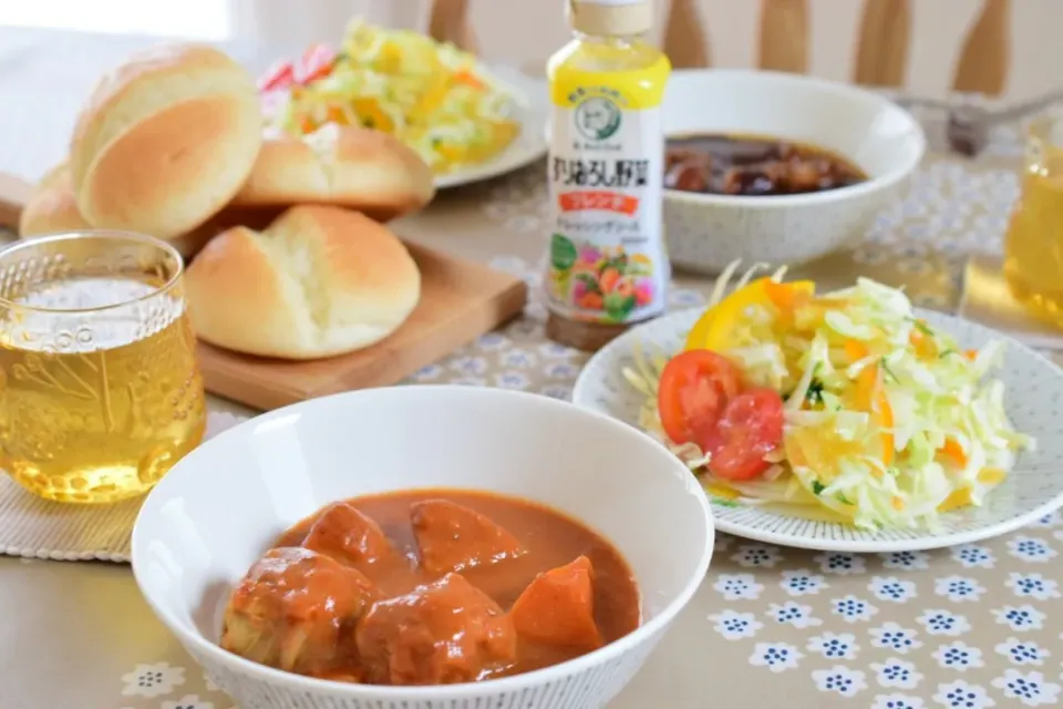 レンチンディッシュと野菜サラダ|うにんぱすさん