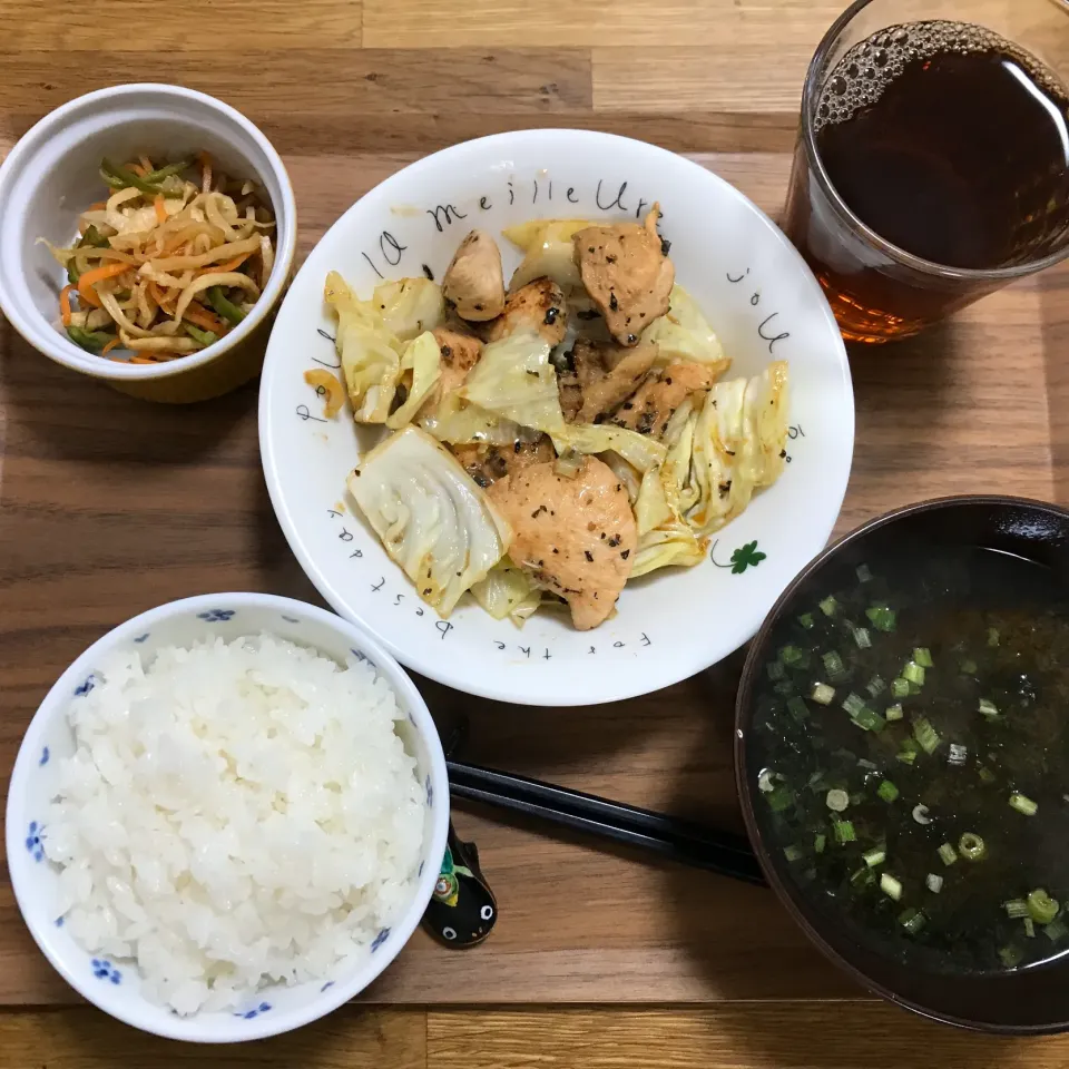 バジル塩麹チキンと白菜炒め定食|morimi32さん