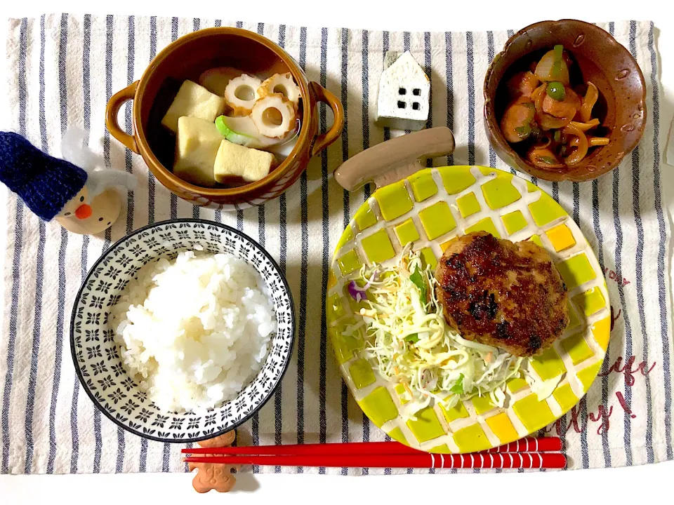 ✳︎ポークハンバーグ✳︎高野豆腐の煮物✳︎エリンギのナポリタン炒め|syamさん