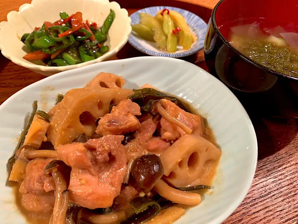 鶏肉と蓮根の甘酒味噌煮|いちごさん