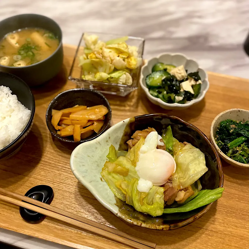 鶏肉とキャベツのにんにく醤油炒め|なつこさん