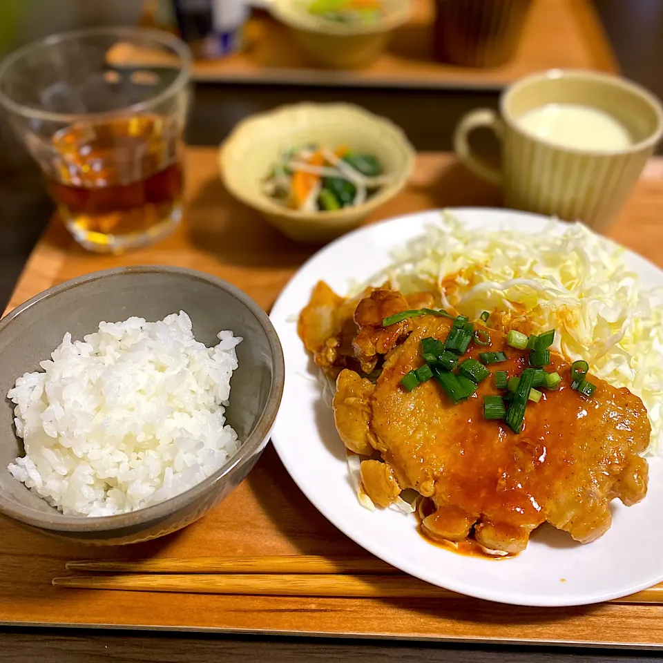 トンテキ　白菜ポタージュ　小松菜えのきの和え物|ちぐあささん