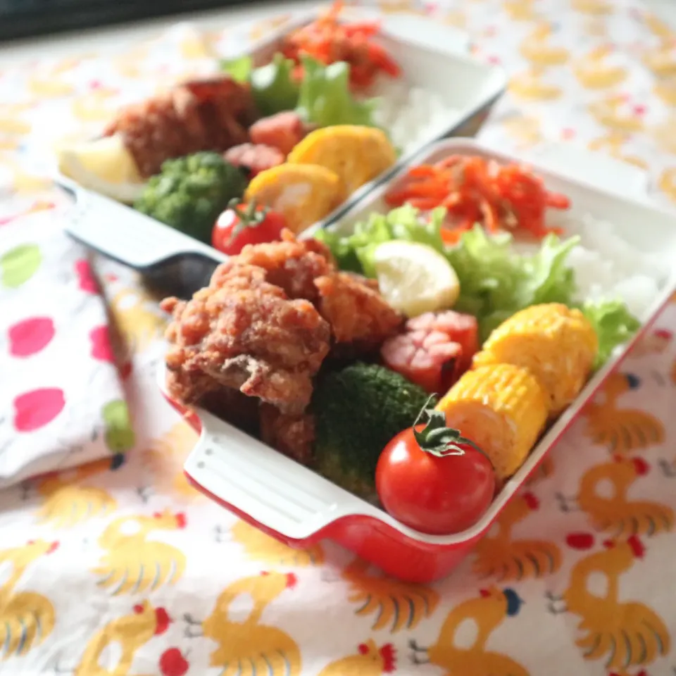 高校生男子＆中学生男子弁当🍱唐揚げ|なかじー。さん